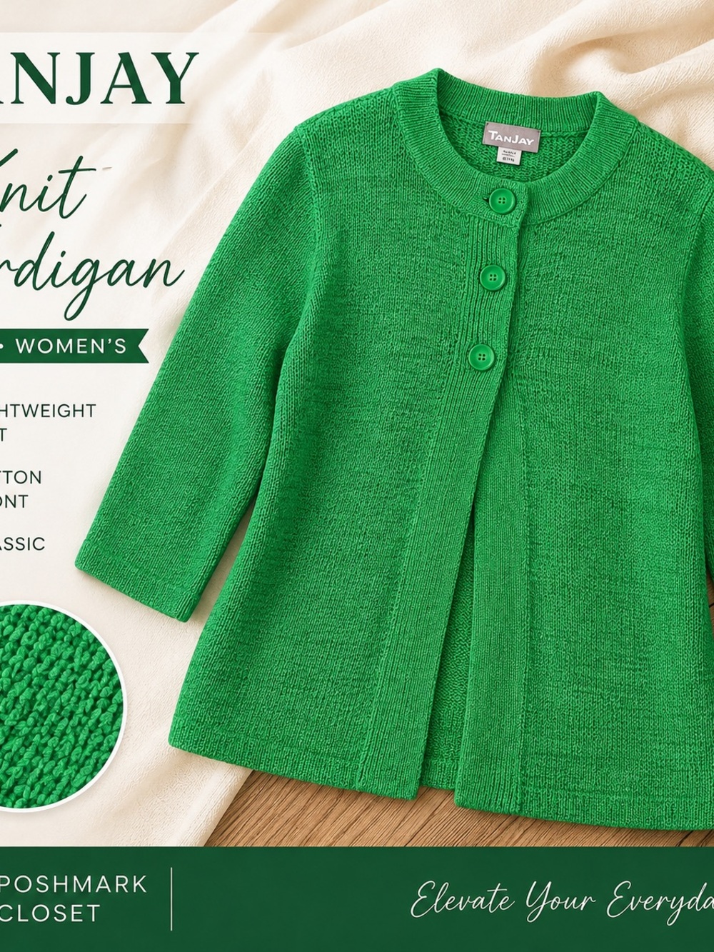 Tanjay Women’s Green Lightweight Knit Cardigan Sweater Size M